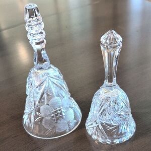 Vintage Cut Glass Crystal Bells Set Of 2